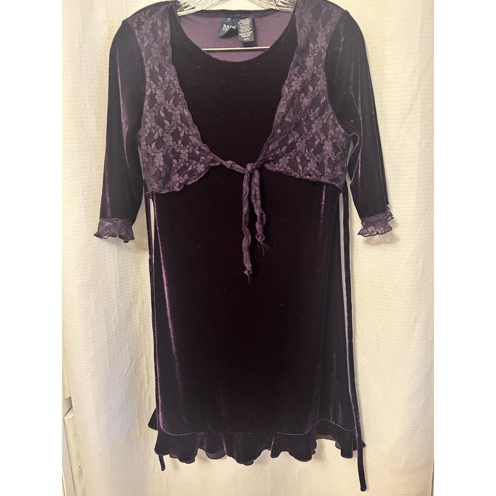 VTG Y2K Purple Long Sleeve Velvet Dress Tie Back Whimsigoth Boho